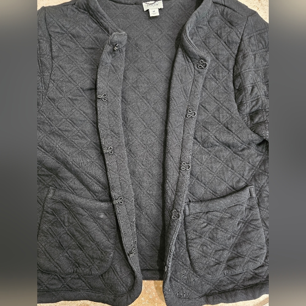 J.Crew Women Medium Cardigan Jacket Black Quilted Cotton Sweater Investment Rare - Picture 6 of 8